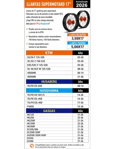 Llantas 17'' con buje CNC para KTM