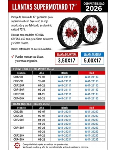 Rims supermotard HONDA CNC hubs
