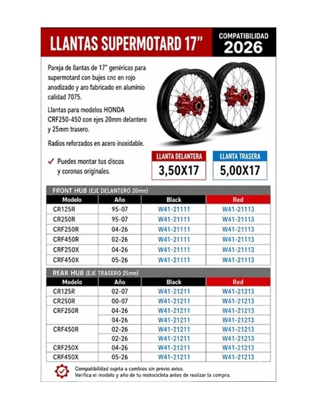 Rims supermotard HONDA CNC hubs